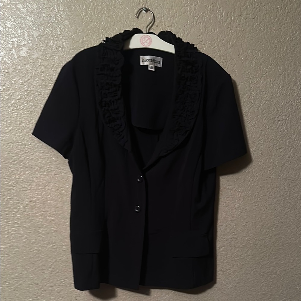 Danny Nicole 18 Black Short Sleeve Blazer with Ruffled Collar
